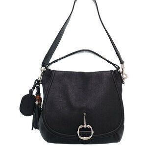 Gucci Techno Horsebit Flap Hobo Leather bag Black